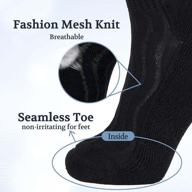 +MD Diabetic Socks for Men Women 6 Pairs,Non-Binding Top Extra Wide Ankle/Crew Socks, for Edema Circulator 9-11 10-13 13-15 Ankle/6 Pairs Black