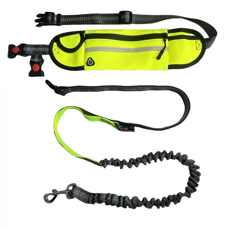 FJ Four Joys Hands Free Dog Leash with Zipper Pouch, Waist Leash for Dog Walking with Shock Absorbing Bungee for Walking, Jogging and Running (Yellow-Green) Yellow-green - BeesActive Australia