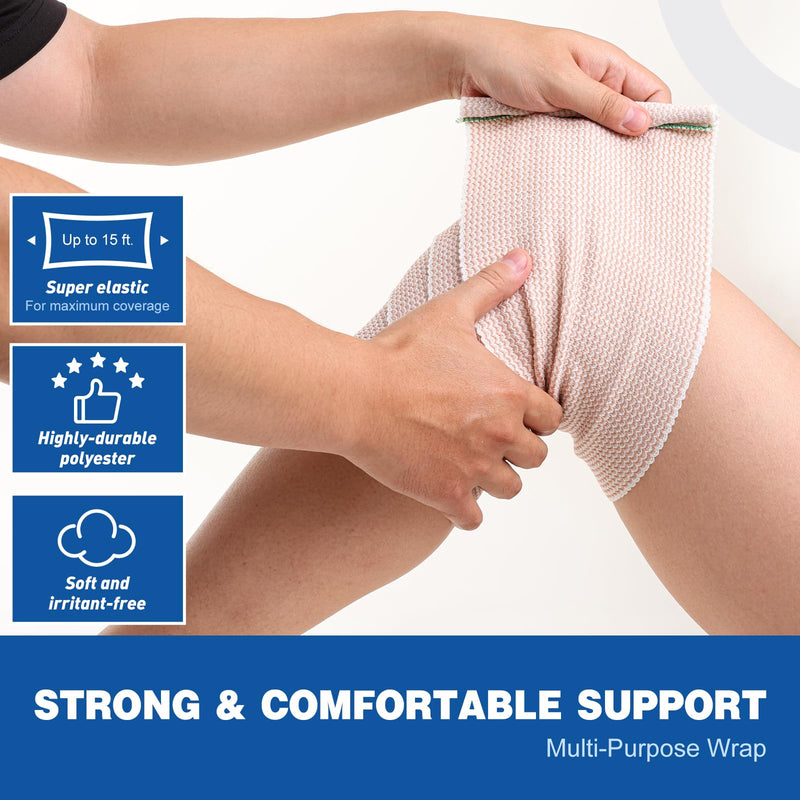 AZEN Premium 5 Pack Elastic Bandage Wrap 6 Inch, Compression Wrap Bandage for Legs, Ankle, Knee, Tummy, Body, Latex-Free, Lymphedema Wraps for Legs A-5p(6in)