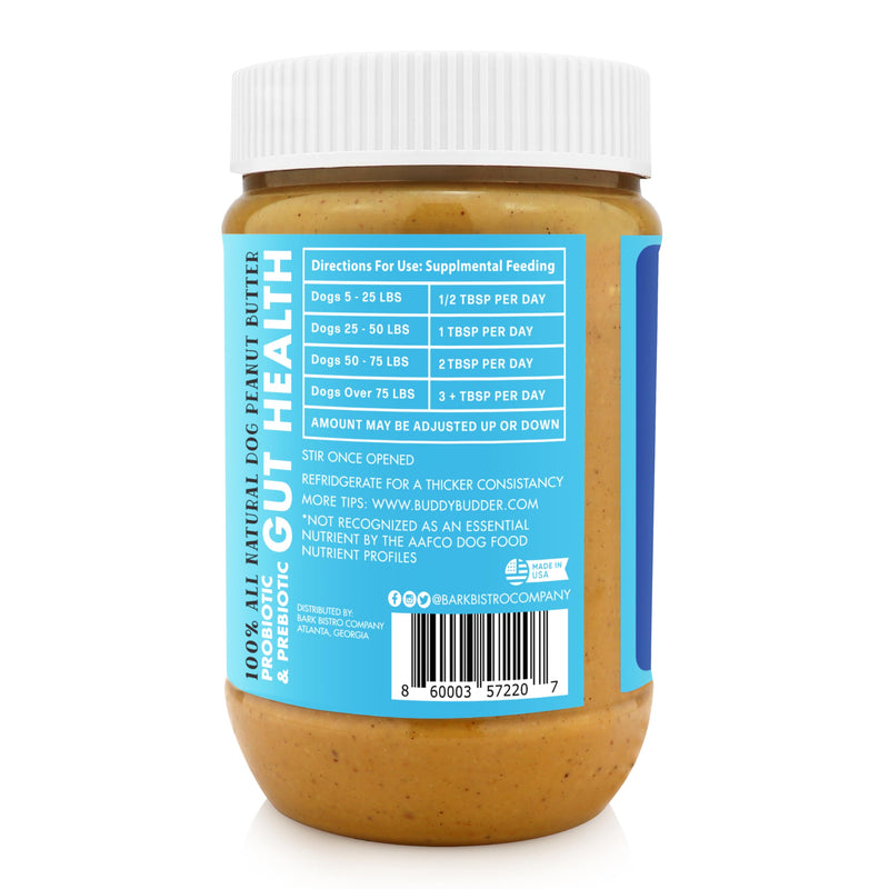 Bark Bistro Company Blueberry Probiotic Pup Buddy Budder, 100% Natural Dog Peanut Butter, Peanut Butter Treat Supplement, Made in USA (17oz)