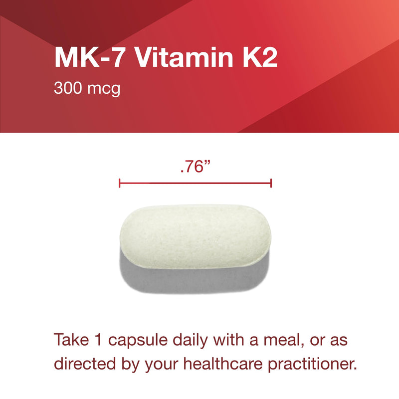 PROTOCOL FOR LIFE BALANCE MK-7 Vitamin K2 300mcg, Bone Health*, 60 Veg Caps | Extra Strength Supplement, Supports Bone Health and Vascular Elasticity*, Non-GMO and Vegan
