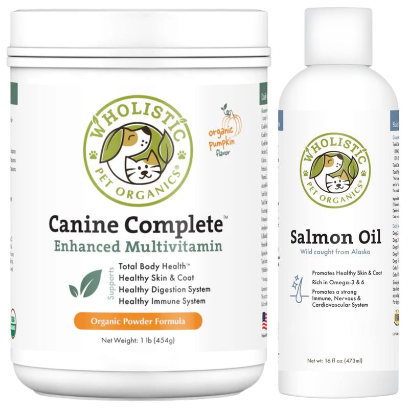 Wholistic Pet Organics Canine Complete & Salmon Oil - Dog Vitamins with Wild Alaskan Salmon Oil for Immune System, Skin, Coat & Overall Health - 1 lb Each