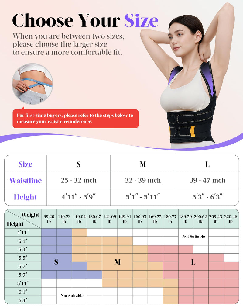 Posture Corrector for Women and Men, 5 Full Back Support Brace Rods, FSA&HSA Eligible, Adjustable Shoulder Straightener, Improving Hunchback Posture, Upper and Lower Back, Neck Pain Relief, Large Black Yellow - BeesActive Australia