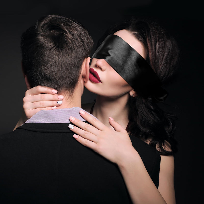 FRESHME Satin Sleep Mask - Comfortable Eye Mask Blindfold for Women Men Soft Adjustable Blackout Eye Cover Shade for Night Sleeping Travel Meditation Pure Black Valentine's Day Gift 160cm/63in 1pc-upgrade-black