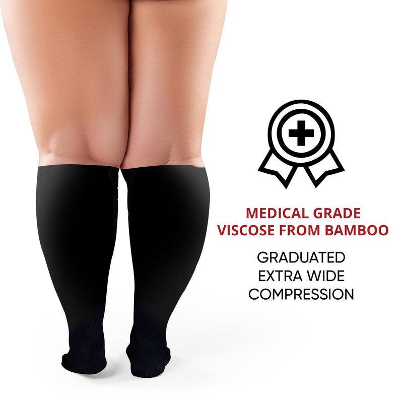 BAMS Plus Size Calf Compression Sleeve for Women & Men, Viscose from Bamboo Extra Wide Leg Support for Shin Splints, Leg Pain Relief and Support, Swelling, Travel (Calf Black, XL) X-Large - BeesActive Australia