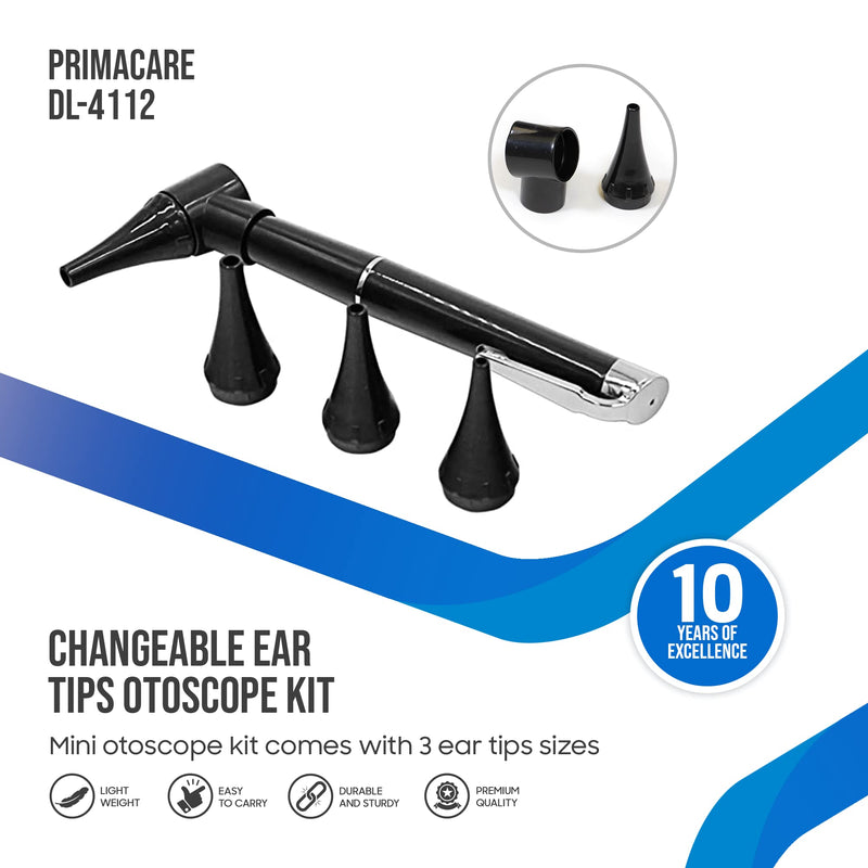 PrimaCare DL-4112 Mini Diagnostic Otoscope Kit with High Resolution LED Ear Light, Medical LED Pocket Clip Otoscope for Nurse, Student, Doctors EMT, 3 Sized Speculas - BeesActive Australia