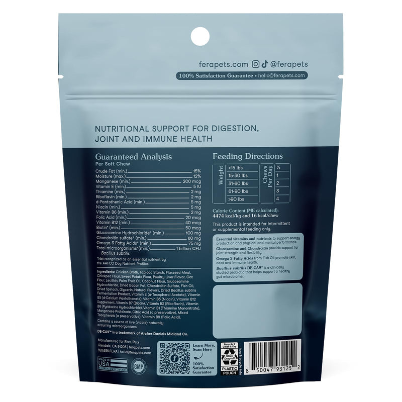Fera Pets Dog Multivitamin Chews with Glucosamine and Probiotics - Essential Dog Vitamins & Minerals - Promotes Healthy Digestion & Joints - Boosts Skin & Coat Health with Omega-3s - 10 Soft Chews 10 Chews