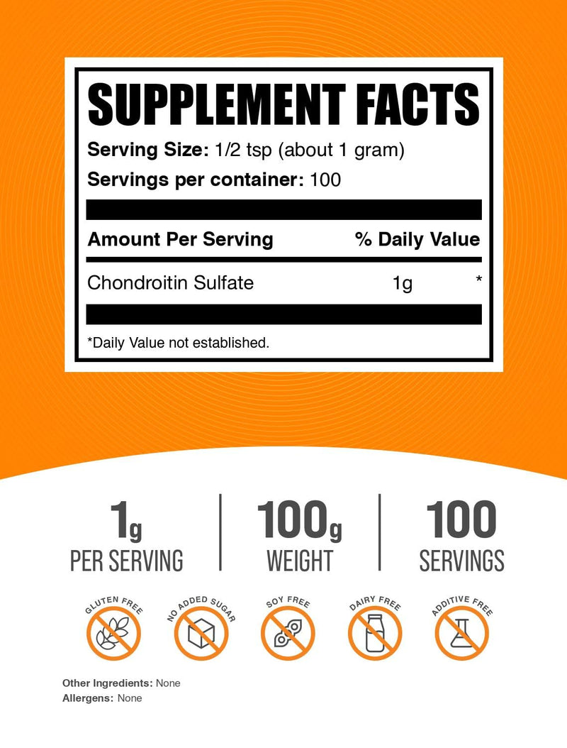 BulkSupplements.com Chondroitin Sulfate Powder - Joint Support Supplement - Cartilage Supplements - Bone Strength Supplements - Joint And Knee Supplements - Joint Vibrance (100 Grams - 3.5 oz) 3.5 Ounce (Pack of 1)