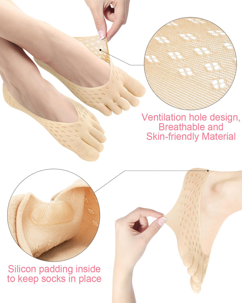 6 Pair Bunion Relief Socks, Toe Alignment Compression Toe Separator Socks, No Show Low Cut Liner Five Finger for Women & Men Bunion