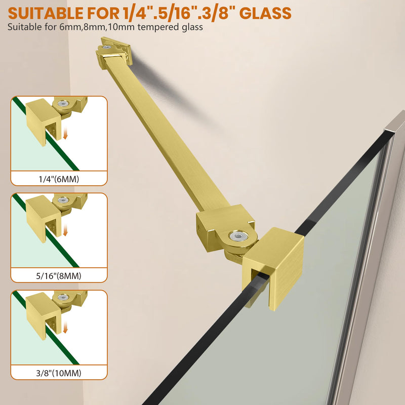 Shower Door Support Bar Rod, 18.11 Inch Length Stainless Steel Wall-to-Glass Brace, for 1/4"(6mm) 5/16"(8mm) 3/8"(10mm) Thick Framless Glass Door, Brushed Gold - BeesActive Australia