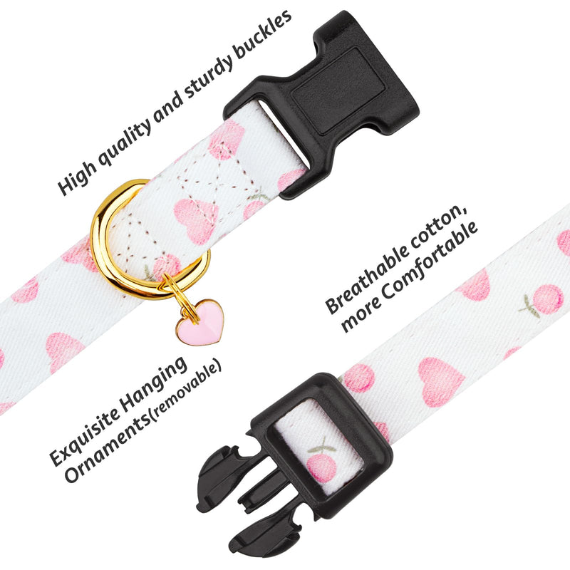 Cotton Handmade Dog Collar Cute and Distinctive Patterns White&Pink Love Heart with Pendant Cute Dog Collars for Small Medium Large Dogs Girl Dogs Boy Dogs S - BeesActive Australia
