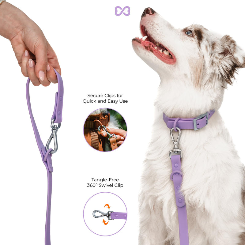 Waterproof Dog Leash | BearBone Double Ended Dog Leash | PVC Rubber Dog Leash with Dual Clip for Versatility | Lilac Dog Leash for Medium Dogs and Large Dogs (Lilac, Medium) - BeesActive Australia