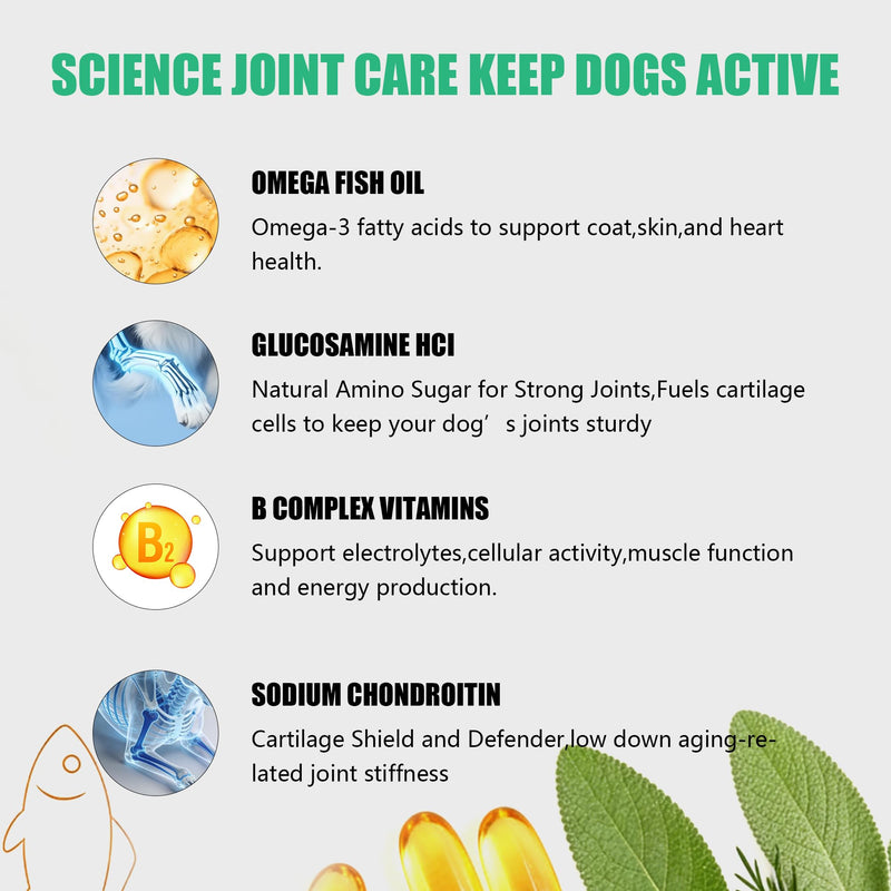 Dog Vitamins and Supplements, 16 in 1 Multivitamins Essential Dog Vitamin Minerals Chewable with Omega-3 Fish Oil Glucosamine Probiotics for Pet Hip Joint Skin Coat Digestion Health, 120 Chews