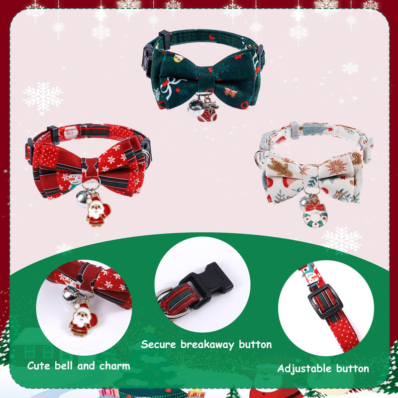 3pcs Christmas Cat Collar with Bells, Cute Holiday Kitten Collar Adjustable Breakaway Dog Collars Santa Claus Christmas Stocking Wreath Christmas Bow Tie Cat Collar for Pets Supplies - BeesActive Australia