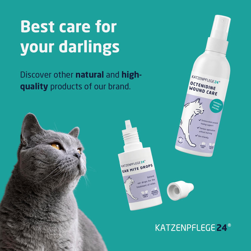 Cat ear drops 50ml to fight ear mites, itching, and ear inflammation - Natural immediate effect and gentle care for cat ears - Ear mite treatment for cats & dogs