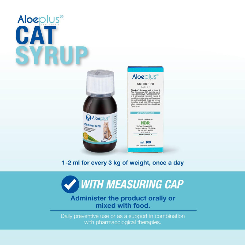 Cat Aloe Syrup 100ml - Cat Immune Support, Cat Supplement Energy, Detoxifying with Organic Aloe Arborescens, Ideal as Cat Stress Relief and Restorative for Elder Cats and Kittens