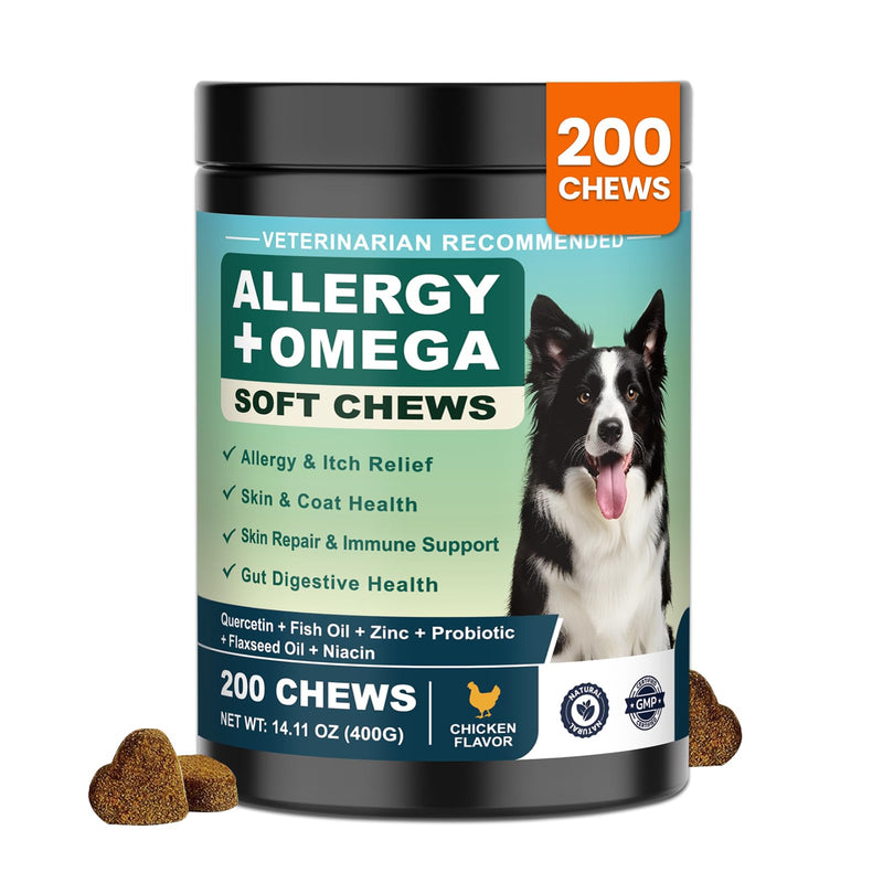 Dog Allergy Chews Omega 3 is Human,Itch Relief Multivitamin Medicine for Dogs Itching Skin Relief and Aller Immune Pet Allergy Dog Anti Itch Chews Coat Licking Supplements Pills Meds Medicine for Dogs Chicken