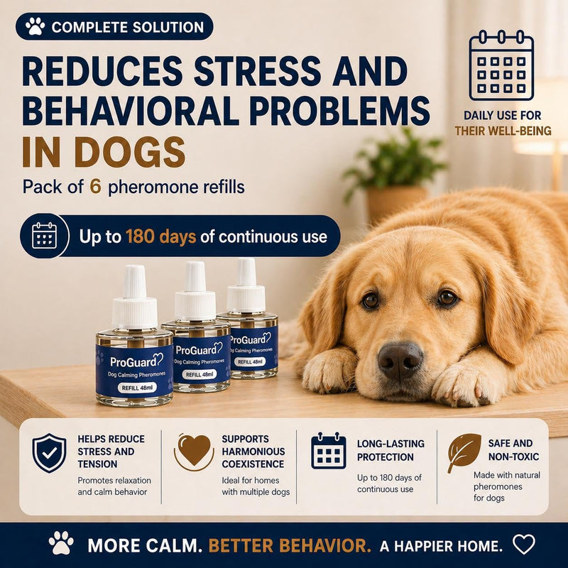ProGuard® Dog Calming Diffuser Refill 6 Pack Cat Calming Pheromone Diffuser Refill Dog Plug in Pheromones Cat Stress Diffuser Dog Pheromones Calming for Dogs Anxiety and Stress 48ml Vial-180 Days