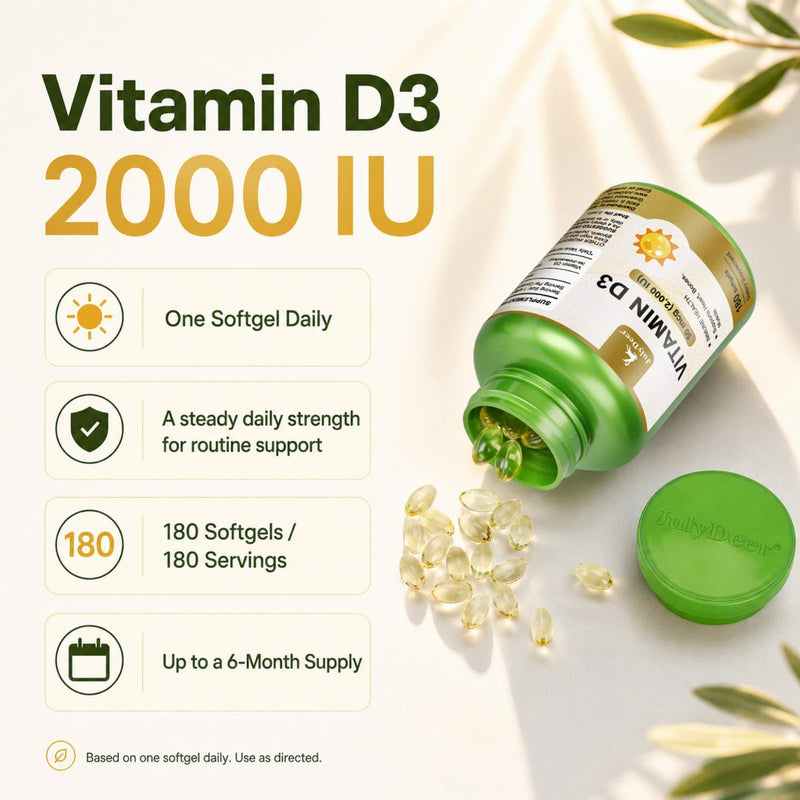 Vitamin D3 2000 IU (50 mcg) With Olive Oil, 180 Softgels, Pack of 2 | Supports Bone & Immune Health and Calcium Absorption | 360-Day Supply | Non-GMO, Gluten-Free & Soy-Free | 1 Daily 180 Count (Pack of 2)