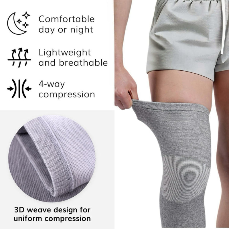 Bamboo Knee Sleeves, 2-Pack Knee Compression Sleeve Women Men Elastic Warm Slip-on Recovery Knee Brace for Arthritis Knee Pain Grey Large - BeesActive Australia