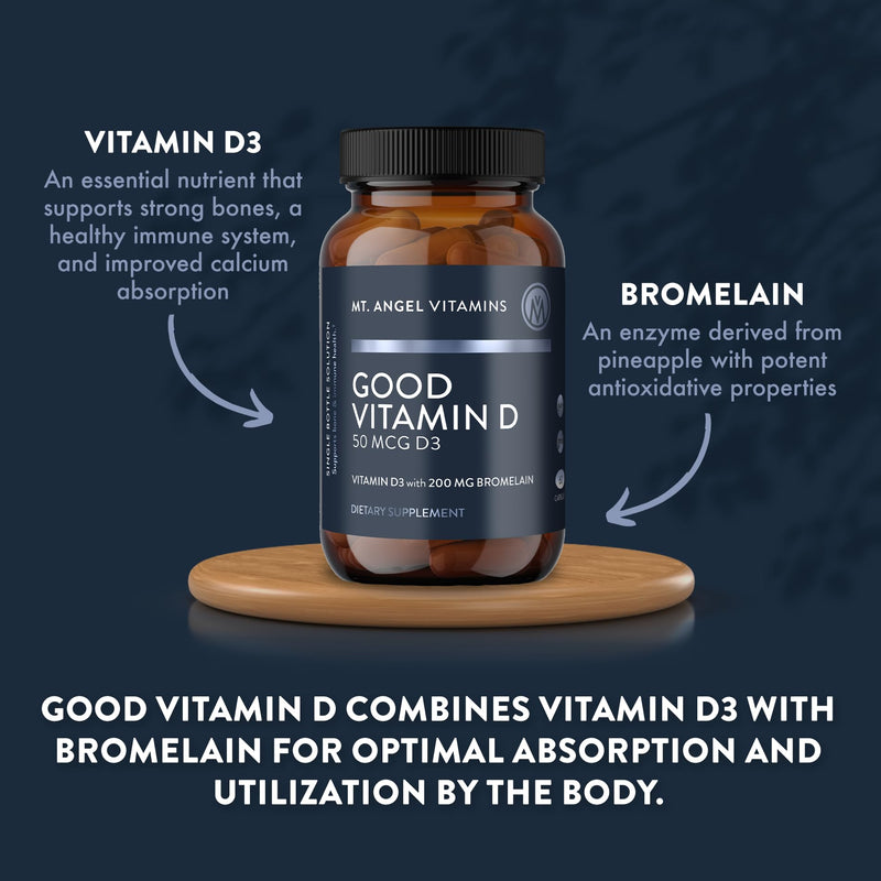 Mt. Angel Vitamins - Good Vitamin D, 2000 IU Vitamin D3 with Bromelain (60 Capsules) (Pack of 2) 60 Count (Pack of 2)