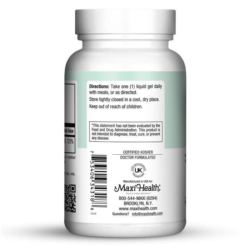 Maxi Health® Vitamin D 1000 IU, Easy-to-Swallow (180 Liquid Gels) | Kosher | Easy-to-Swallow Vitamin D3 | Calcium Absorption, Immune & Bone Support | Doctor Formulated Liquid Gels 180 Count (Pack of 1)