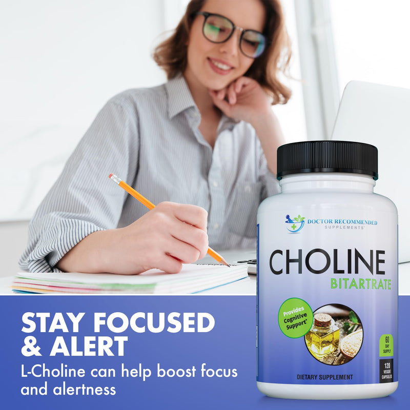 DOCTOR RECOMMENDED SUPPLEMENTS Premium Choline - 500 mg - 120 Veggie Capsules Supports Cognitive Health, Memory & More - 3 Pack 180 Count (Pack of 2)