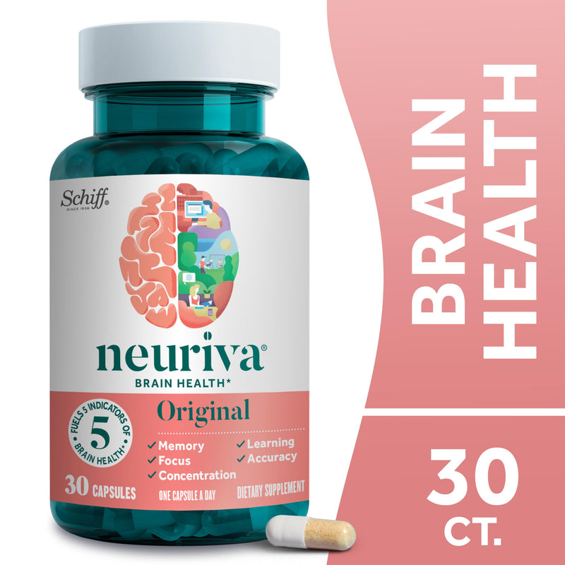 NEURIVA Original 30 Capsules (2 Pack) Decaffeinated Clinically Tested Nootropic Brain Health Supplement for Memory, Focus, Concentration & Clarity, NeuroFactor & Phosphatidylserine for Men and Women 30 Count (Pack of 2)