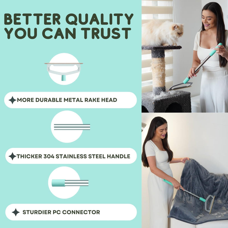 Magic Pet Hair Removal Tool, Carpet Rake with 58" Long Handle, Dog Cat Hair Remover Broom, Large Reusable Metal Carpet Sweeper - BeesActive Australia
