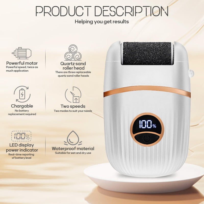 Electric Foot File and Callus Remover, Rechargeable Pedicure Device with Multiple Heads for Dry Rough Feet Care, Home Use Foot Grinder Tool - BeesActive Australia