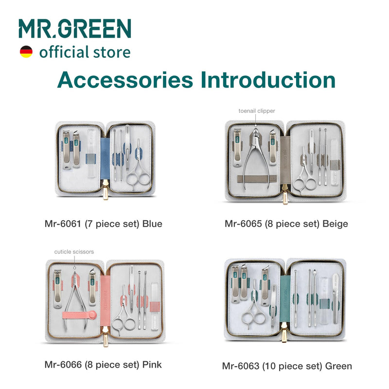 MR.GREEN Fashion Imprint Manicure Sets Professional Nail Clipper Set Personal Care Tool Kits Nial Cutter Gift With Leather Case (Green(10Pcs Set)) Green(10Pcs Set) - BeesActive Australia