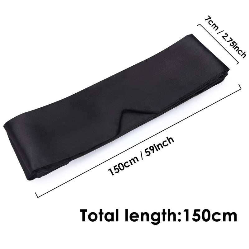 FRESHME Satin Sleep Mask - Comfortable Eye Mask Blindfold for Women Men Soft Adjustable Blackout Eye Cover Shade for Night Sleeping Travel Meditation Pure Black Valentine's Day Gift 160cm/63in 1pc-upgrade-black