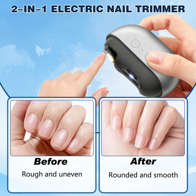 Easy Clip Smart Nail Clipper,New 3 in 1 Easyclip Electric Nail Clippers for Seniors,Automatic Nail Clipper with LED Light & Nail Scraps Storage,Toenail Trimmer for Thick Nails,Seniors,Adult(Gray)