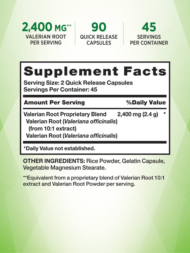 Nature's Truth Valerian Root Capsules | 2400mg | 90 Count | Non-GMO & Gluten Free Supplement 90 Count (Pack of 1) - BeesActive Australia