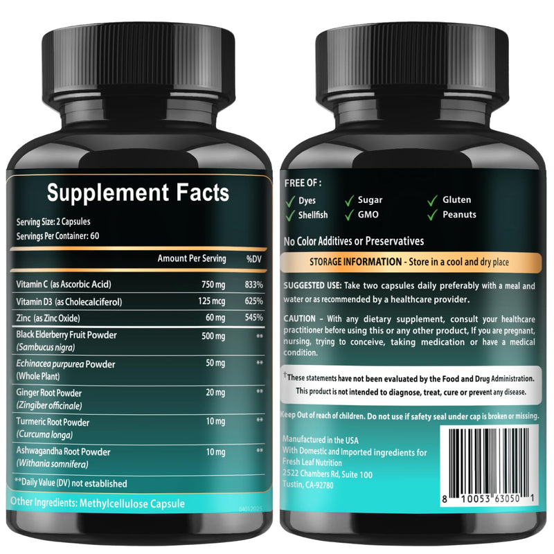 VITBOOST Immune Support Supplement 8 in 1 with Vitamin D 5000 IU - 120 CT | Elderberry Formula with Echinacea, Vitamin C & Zinc, Turmeric, Ginger, Ashwagandha 120 Count (Pack of 1)