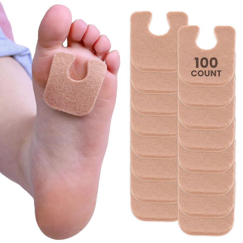 Aetna Foot Products - Adhesive Felt U-Shaped Callus or Toe Pads, Pack of 100, 1/8" Thick
