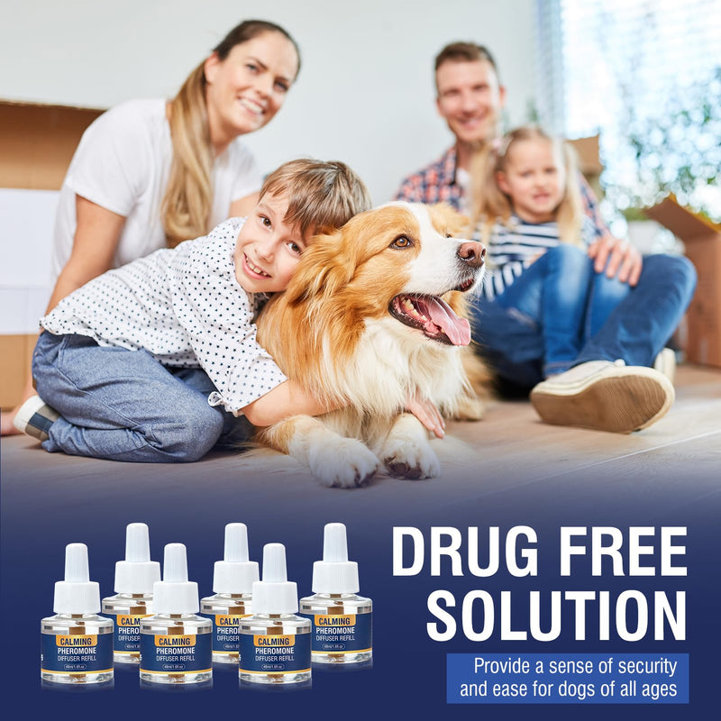 Dog Calming Diffuser Refills 6 Pack Pheromone Appeasing Pet Pheromones Refill 48ml to Calm for Anxiety Relief Reduce Aggression Stress Fighting Barking Fit Common Diffusers Plug in 180 Day(Tasteless) Tasteless