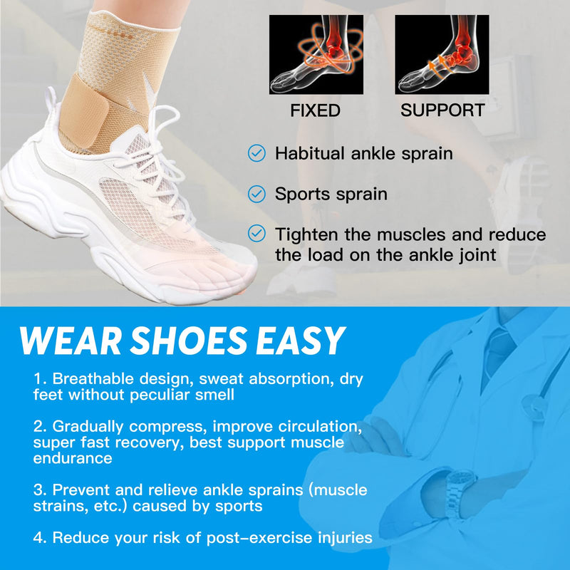 INDEEMAX 3D Ankle Brace for Women & Men, 2 Pack Ankle Compression Sleeve Support Copper Infused Ankle Brace for Sprained Ankle, Plantar Fasciitis Sports, Achilles Tendonitis Pain Relief, Copper Beige, M Medium
