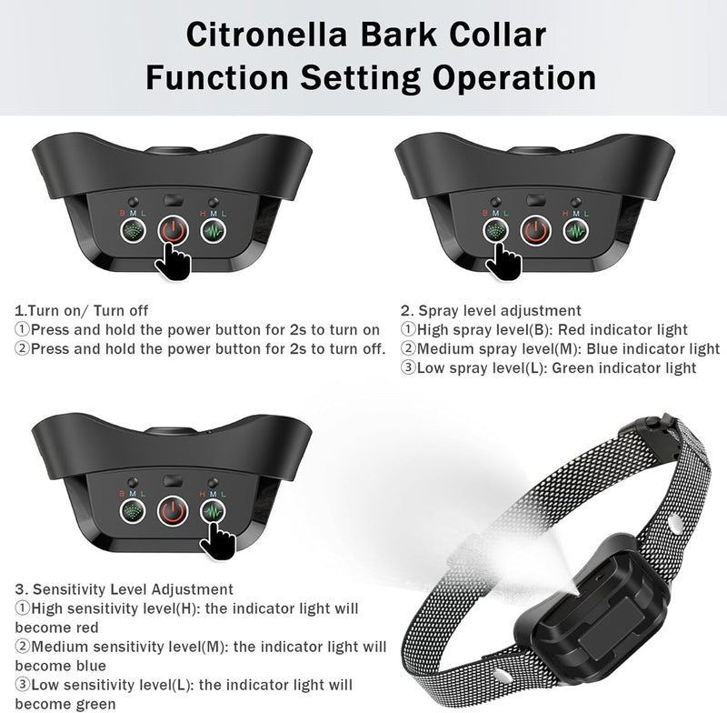 Citronella Bark Collar, Spray Dog Training Collar[No Spray Refill] Safer Citronella Dog Bark Collars, Humane Spray Bark for L/M/S Dogs IP67 Waterproof, Rechargeable Anti Barking Spray Collar - BeesActive Australia