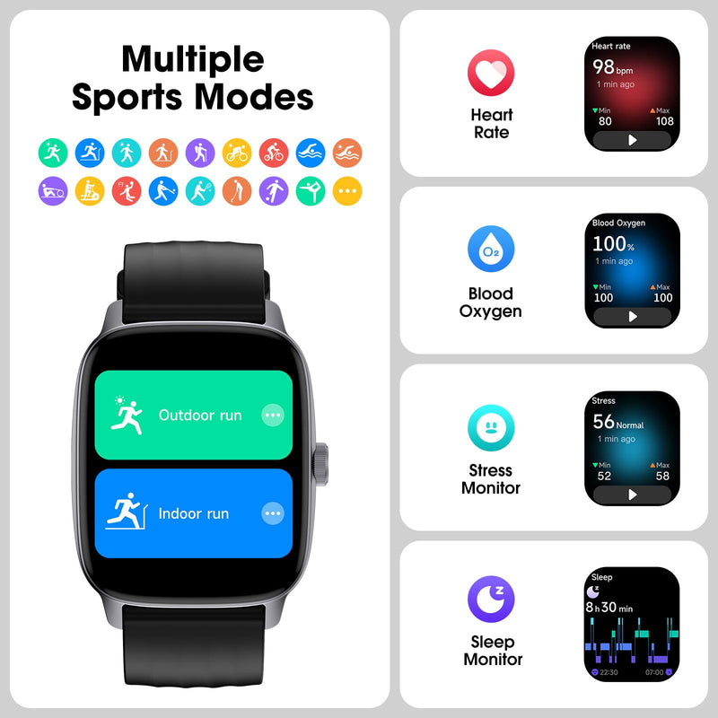 Pedometer Watch No APP/Phone Required, Waterproof Fitness Tracker Watch with Heart Rate Monitor, Large Screen with Pedometer, Sleep Tracking, Calories & Step Counter, Smart Watches for Women Men Black