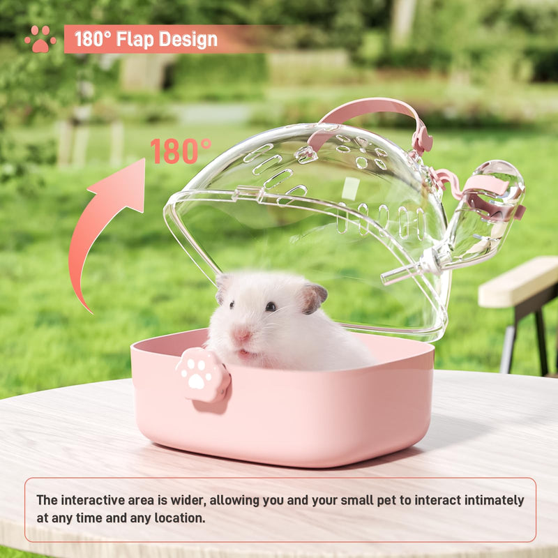 BUCATSTATE Transport Box Hamster with Water Bottle, Portable Transport Box Small Animals Travel Box Carrying Cage 18.4L * 17W * 16.3H cm for Gerbils, Mice, Dwarf Hamsters (Pink) Pink - BeesActive Australia
