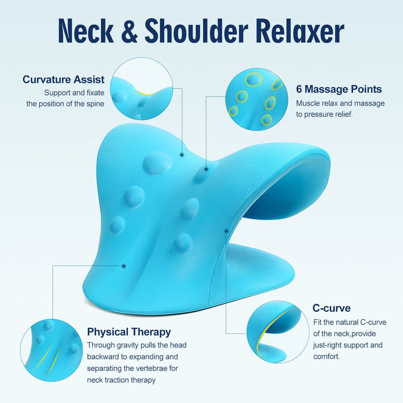 Neck Stretcher for Pain Relief, Neck and Shoulder Relaxer Cervical Traction Device Pillow for Muscle Relax and TMJ Pain Relief (Blue) Blue - BeesActive Australia