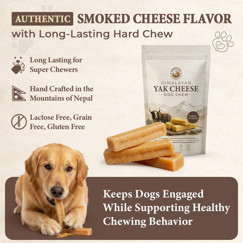 Himalayan Yak Cheese Dog Chew (Large, 3 Count) – 100% Natural, Long-Lasting Hard Treats for Super Chewers – Grain-Free, Lactose-Free, Odor-Free Incredibly Durable Churi Sticks for Dogs 1 Pound (Pack of 1)