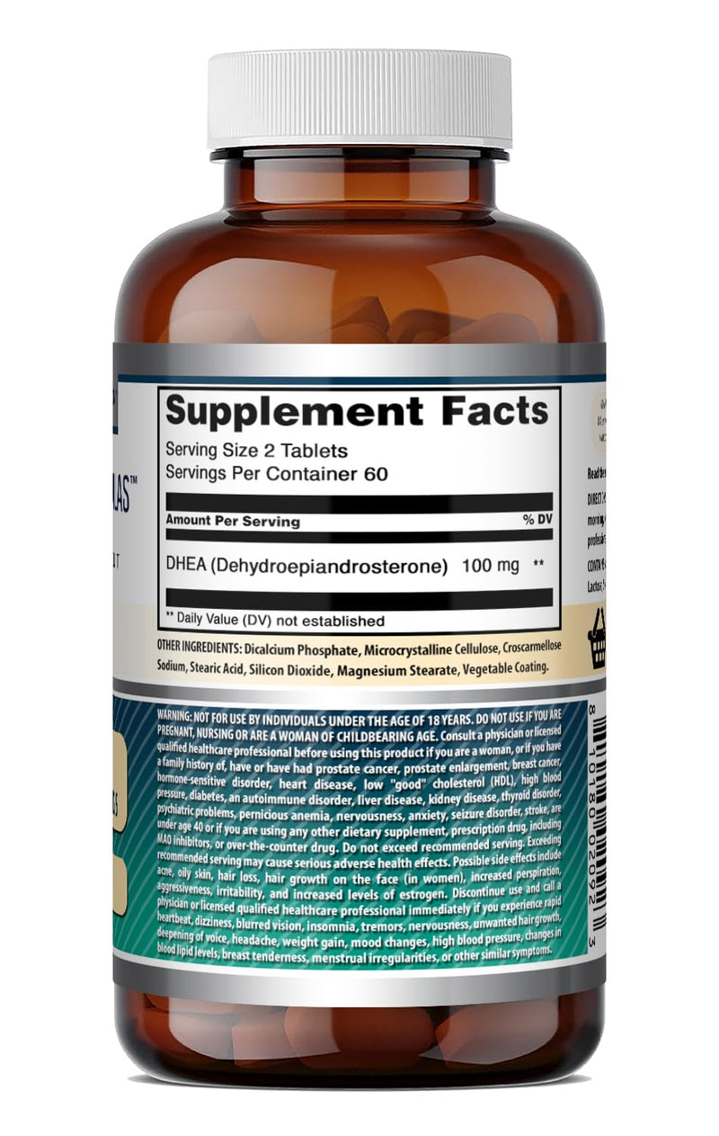 Amazing Formulas DHEA 100 Mg per Serving | 120 Tablets Supplement | (Dehydroepiandrosterone) | Non-GMO | Gluten-Free | Made in USA 1 Pack | 120 Count