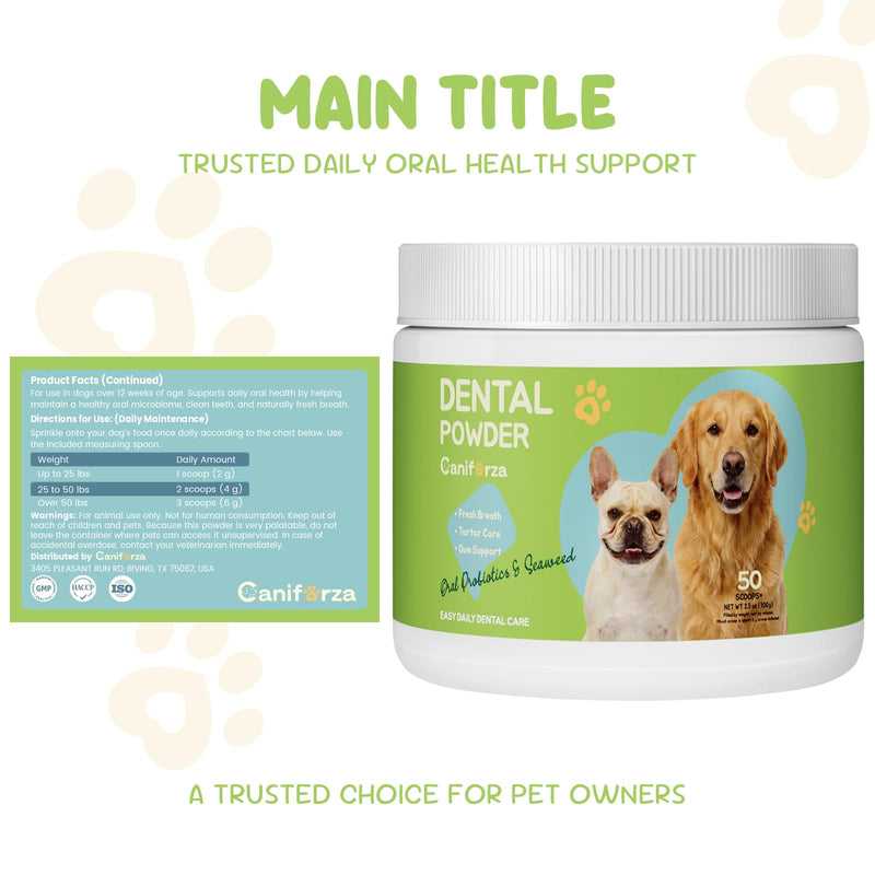 Dog Dental Powder, Fresh Breath & Oral Hygiene Support, Helps Reduce Plaque & Tartar, Chicken Flavor,2 Pack (3.5 oz Each) 2 x 3.5 oz Powder