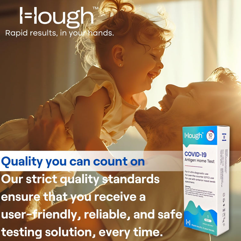 Hough | Covid 19 Antigen Home Test - Rapid Test - FDA Cleared OTC at-Home Self Test - Results in 10 Minutes with Non-invasive Nasal Swab, Easy to Use Without Discomfort (1) 1