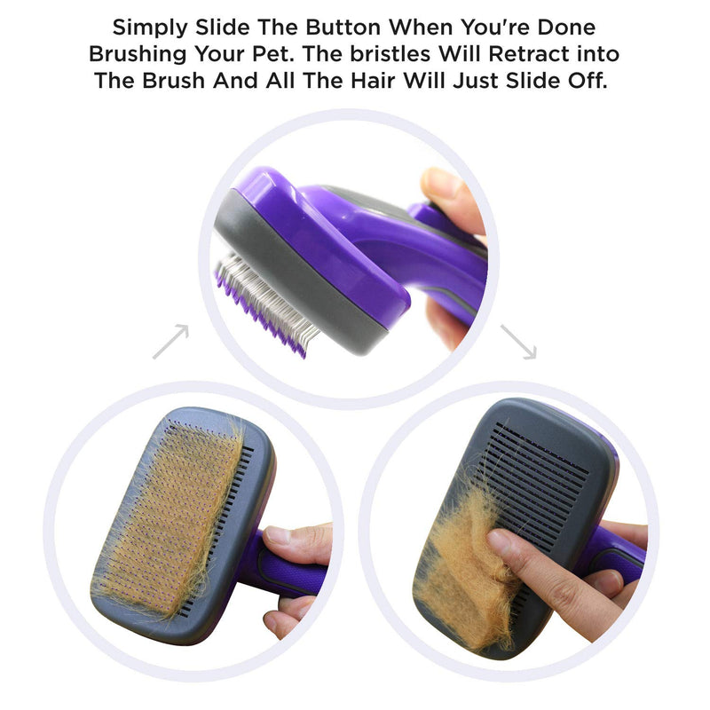 Hertzko Self Cleaning Slicker Brush - Dog & Cat Brush, Dog Brush for Shedding, Cat & Dog Grooming for Pets, Grooming Brushes for Long Short Haired Dogs Cats, Deshedding Brush, Rake, Comb Small (Slide Button) - BeesActive Australia