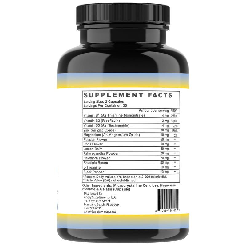 Angry Supplements Stress Less Day-Time Mood Support Pills – Natural Stress Relief with Ashwagandha, Rhodiola, L-Theanine, Magnesium & B Vitamins– Calm Focus & Mental Clarity – 60 Capsules (1-Bottle) 1