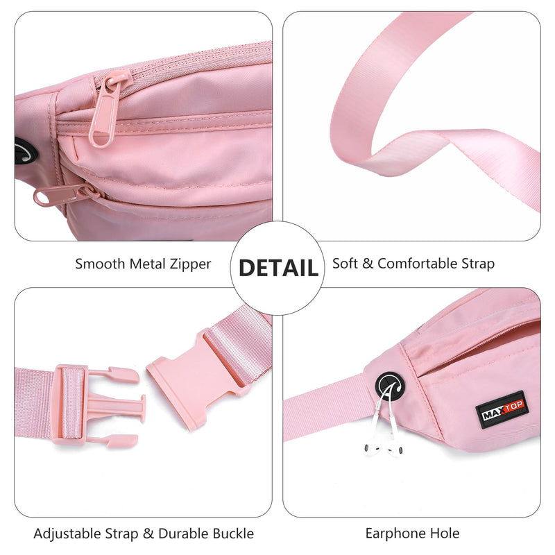 MAXTOP Large Crossbody Fanny Pack Running Travel Belts for Women Men,Water Resistant Belt Bag for Fitness Yoga Jogging Hiking Dog Waliking,Running Accessories Waist Pack Passport Bag Fits All Phones Pink(Large) - BeesActive Australia