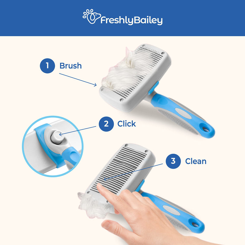 Self Cleaning Slicker Brush for Dogs and Cats - Hair Brush for Medium to Long-haired Pets - Effective, Comfortable, and Easy to Clean - White and Blue 1 Count (Pack of 1) - BeesActive Australia